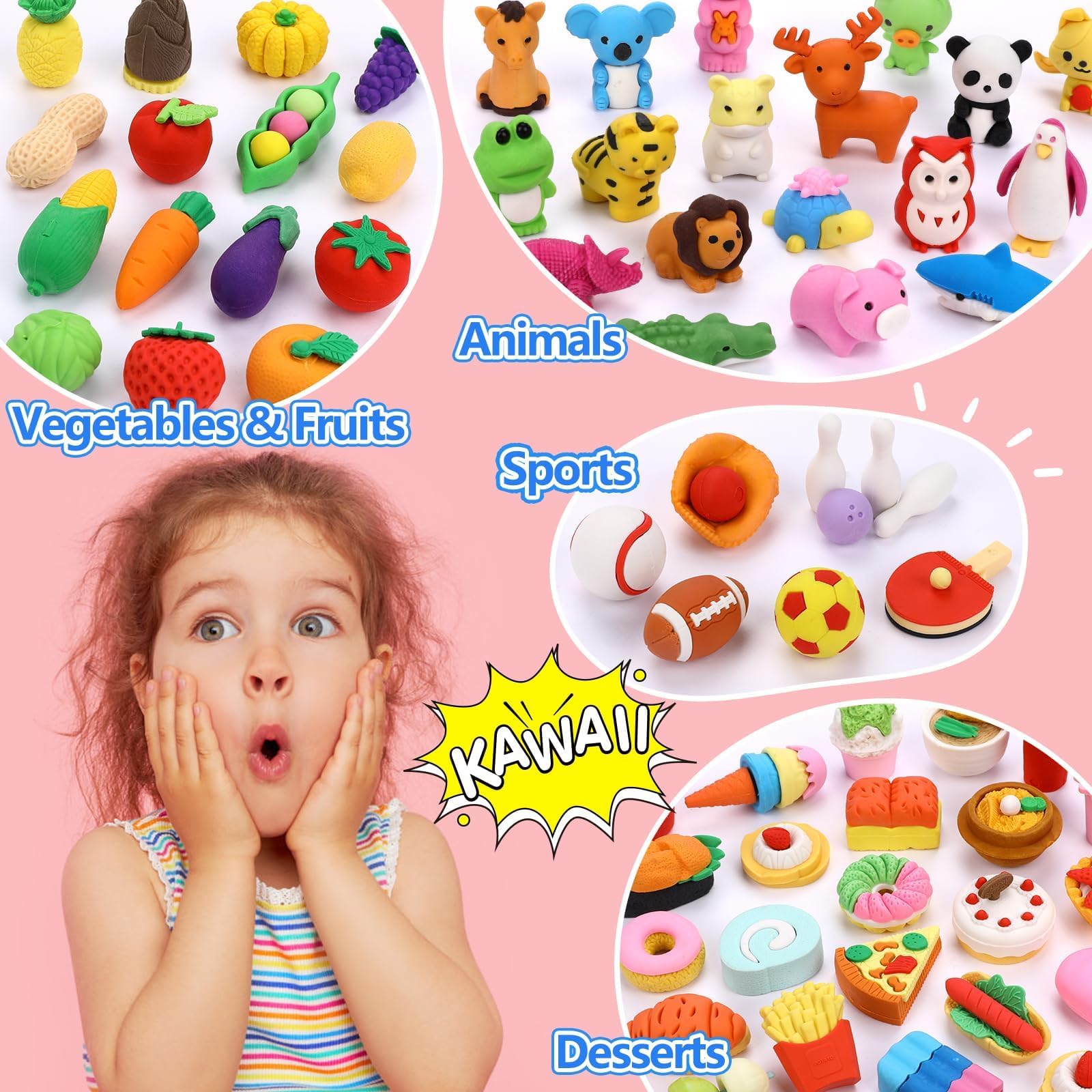 HINZER 100 Pack Animal Erasers for Kids Bulk Pull Apart 3D Puzzle Erasers Classroom Rewards and Prizes Class Treasure Box Kids Party Favors Back to School Supplies