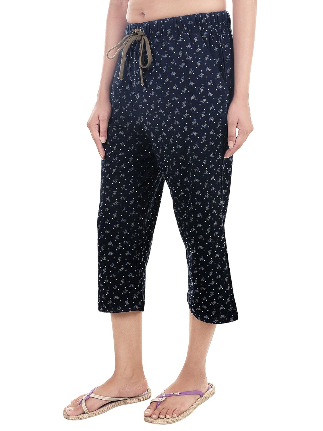 9teenagain women's hosiery night pyjama (navy blue & kale printed)