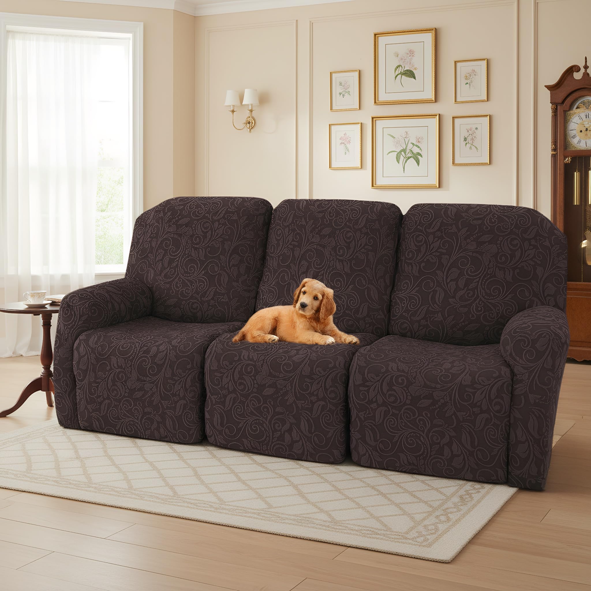 LiveGo Recliner Chair Cover Stretch Jacquard Slipcover for 1, 2, 3 Seater Recliners, Washable Furniture Protector for Lazyboy, Electric Chairs, and Pet-Friendly Couch Covers