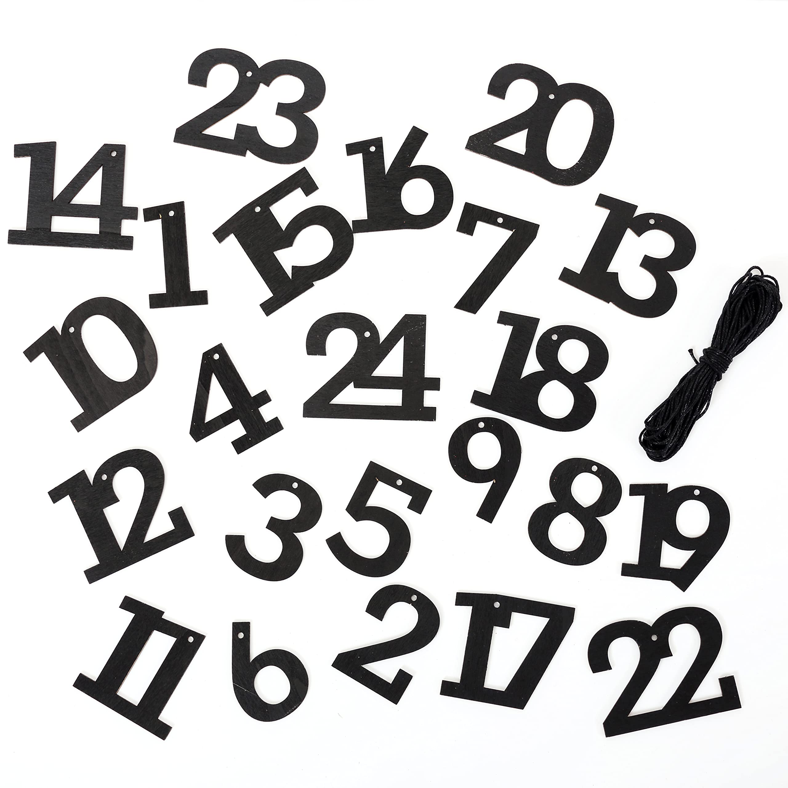 Papierdrachen 24 Advent Calendar Wooden Numbers with Cotton Cord - Black - Elegant Decoration for Your Christmas Calendar - for Children and Adults - Set 7