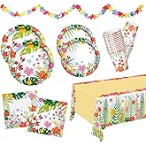 Tropical Luau Party Supplies Kit for 25 - Aloha Hawaiian Party Decorations with Disposable Paper Plates, Napkins, Cups, Tablecloth, and Banner | BBQs & Summer party