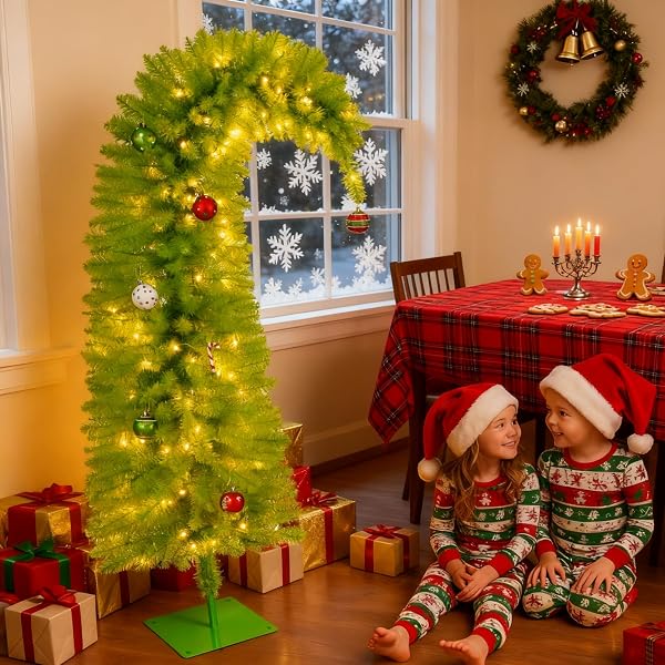 5.5FT PRE-LIT WHIMSICAL ARTIFICIAL CHRISTMAS TREE WITH 150 LED LIGHTS & COLORFUL BALLS, XMAS TREE WITH 8 LIGHTING MODES TIMER REMOTE CONTROL & METAL STAND FOR OFFICE HOME DECOR INDOOR