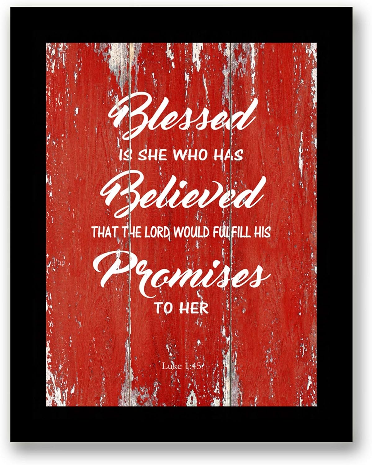Blessed Is She Who Has Believed Quote Motivational - FRAMED - Canvas Print Home Decor Desk Stand and Wall Art, Black Real Wood Frame, Red, 7x9