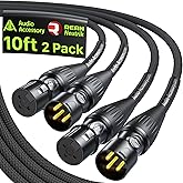 AA AUDIO ACCESSORY XLR Cables 10ft 2 Pack, Neutrik REAN Gold-Pin Connectors, 21AWG OFC, Kevlar-Reinforced 10X Heavy Duty Nylon Braided, Dual Shielded Noiseless Balanced Microphone Cable for Shure Mic