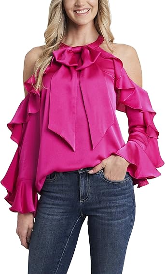 pink ruffle blouse long sleeve