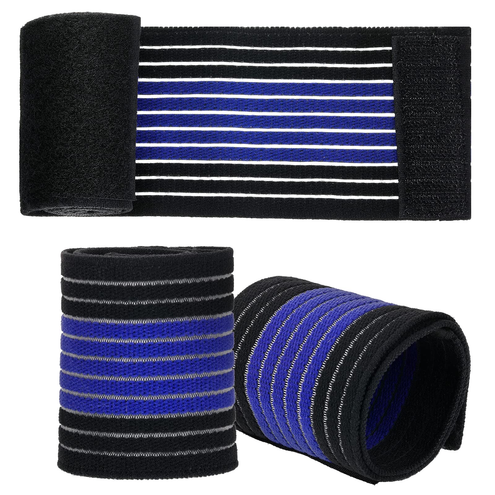 Boyiee 2 Pieces Elastic Wrist Support Wrap Breathable Adjustable Hand Splint Compression Sport Wrist Support Strap for Carpal Tunnel Tennis Sports Exercise Men Women(Black and Blue)