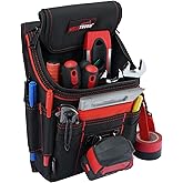 MELOTOUGH Medium Ziptop Tool Pouch with Belt Clip,16-Pocket Heavy Duty Zippered Utility Pouch for Electricians | Tape Measure Clip & Electrical Tape Strap for Carpenters, Plumbers, HVAC, Red