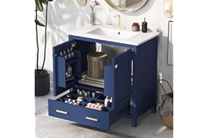 Linique 30" Modern Bathroom Vanity with Sink Combo Set, Solid Wood Frame Bathroom Storage Cabinet with 2 Soft Closing Doors and a Drawer, Multifunctional Storage, Blue
