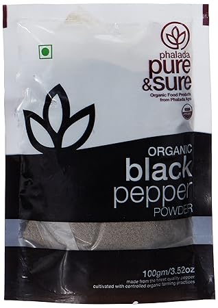 Pure & Sure Organic Powder, Black Pepper, 100g