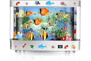 JIUYUDS Fake Fish Tank Lamp, Aquarium Lamp with Virtual Marine Life Animations, Artificial Tropical Fish Decorative, Sensory Aquarium Night Light, Ocean Room Decor Night Light Suitable