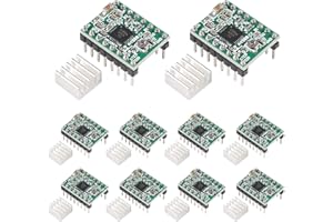 AOICRIE 10Pcs A4988 StepStick Stepper Motor Driver Module + Heat Sink for 3D Printer RepRap (A4988 Red) (A4988 Green)