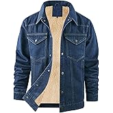 Flygo Mens Sherpa Fleece Lined Denim Jackets Winter Warm Snap Turn Down Collar Trucker Jacket Cowboy Thicken Heavy Duty Coat