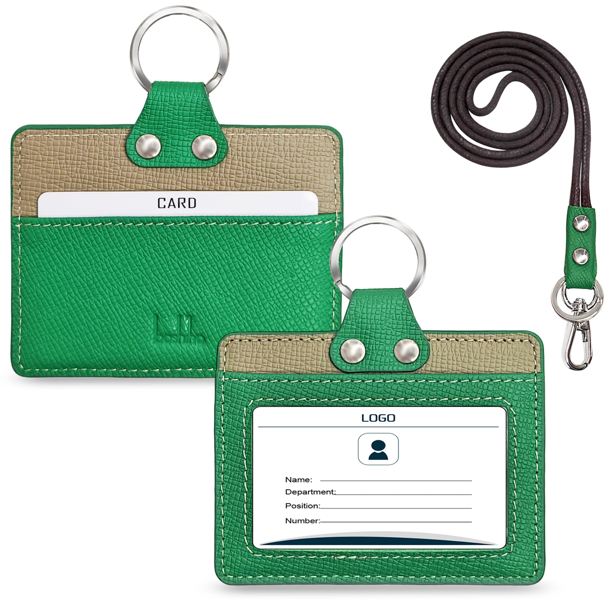 Boshiho Vertical Style Leather ID Card Badge Holder with Heavy Duty Lanyard (Full Grain Leather)