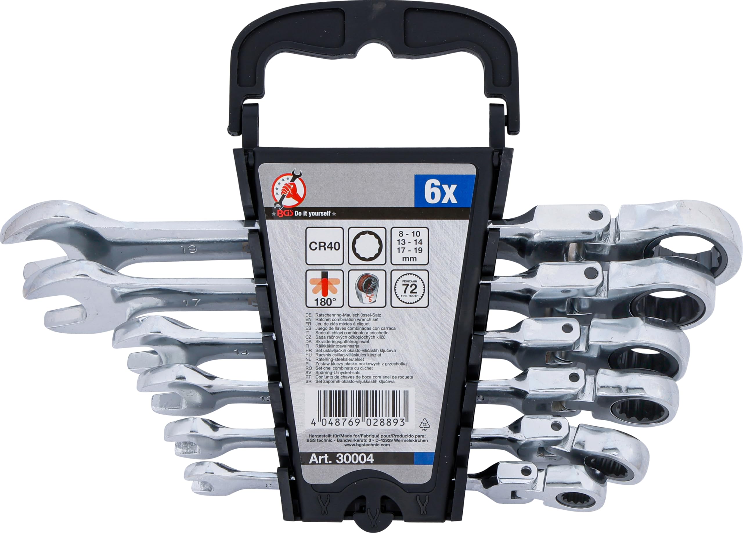 BGS Diy 30004 | Ratchet Combination Wrench Set | flexible Heads | 8-19 mm | 6 pcs.