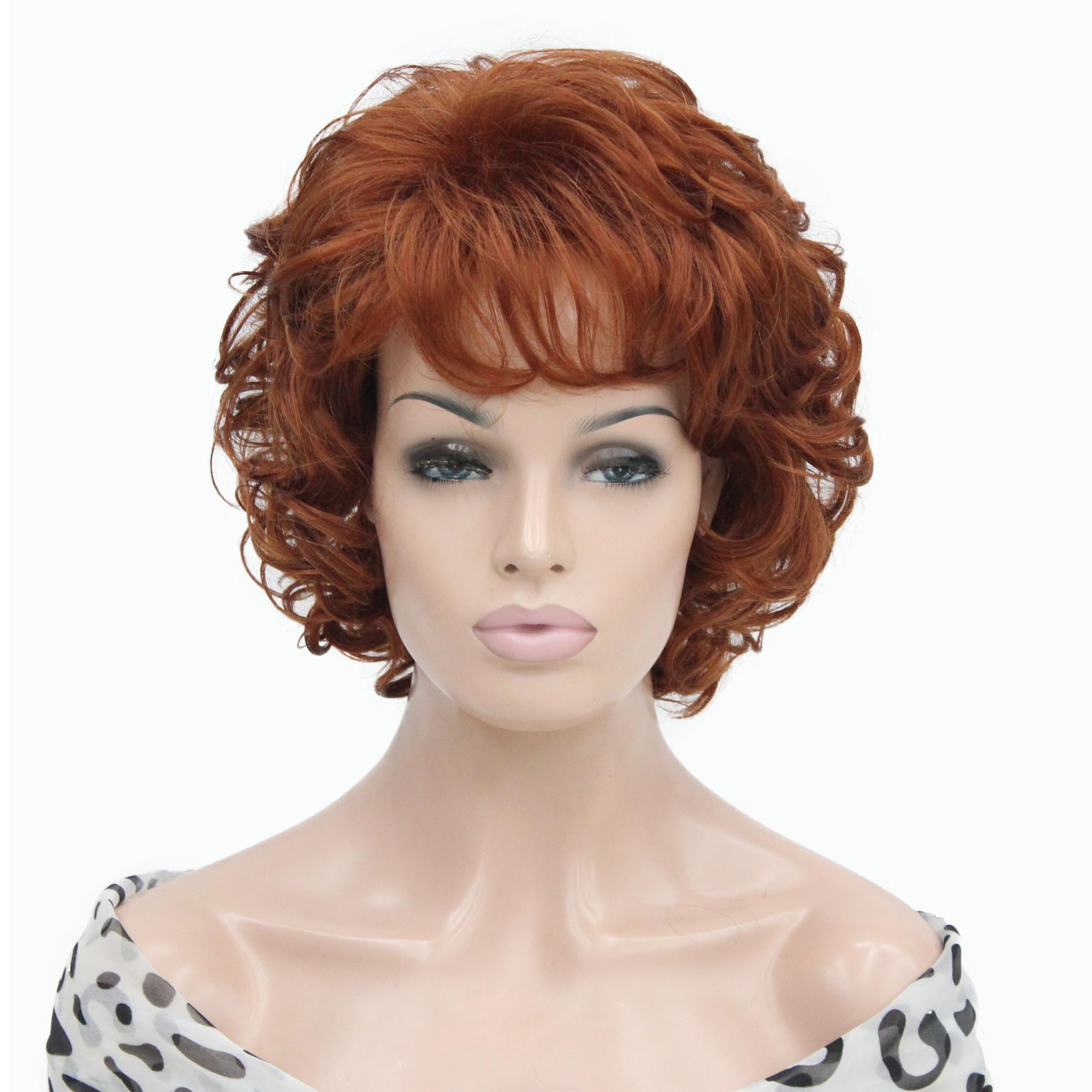 Lydell 10" Women's Short Soft Super Curly Wig Layered Natural Movement Synthetic Wigs (130 Copper Red)