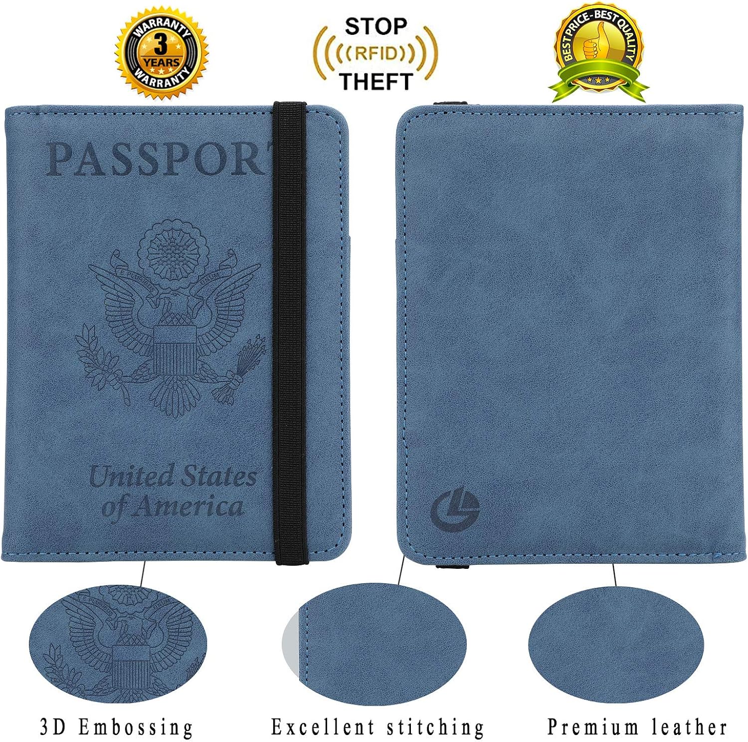  | GDTK RFID Blocking Leather Passport Holder Cover Case Travel Wallet Elastic Strap (A-Dark Blue) | Passport Wallets