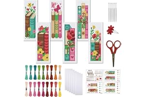 FREEBLOSS 6 Set 11CT Cross Stitch Bookmarks Kit Books Theme Stamped Cross Stitch Kit DIY Embroidery Bookmark Set with Instruc