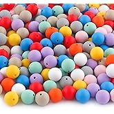 Sunrony 150pcs Silicone Beads for Keychain Making Bracelet Decoration and 15mm Silicone Beads for Pens (Bright Colors)