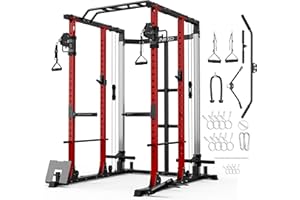 Mikolo Power Cage, Power Rack with Cable Crossover and Dual Independent Pulley System, 2200 Pounds Capacity Workout Cage with More Training Attachments, Squat Rack for Home Gym, PC07 Versions