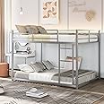 Bellemave Metal Bunk Bed Full Over Full, Low Profile Bunk Bed Frame with Ladder & Full Length Guardrail, Space-Saving Twin Size Bed Frame for Kids Teens, No Box Spring Needed (Silver)