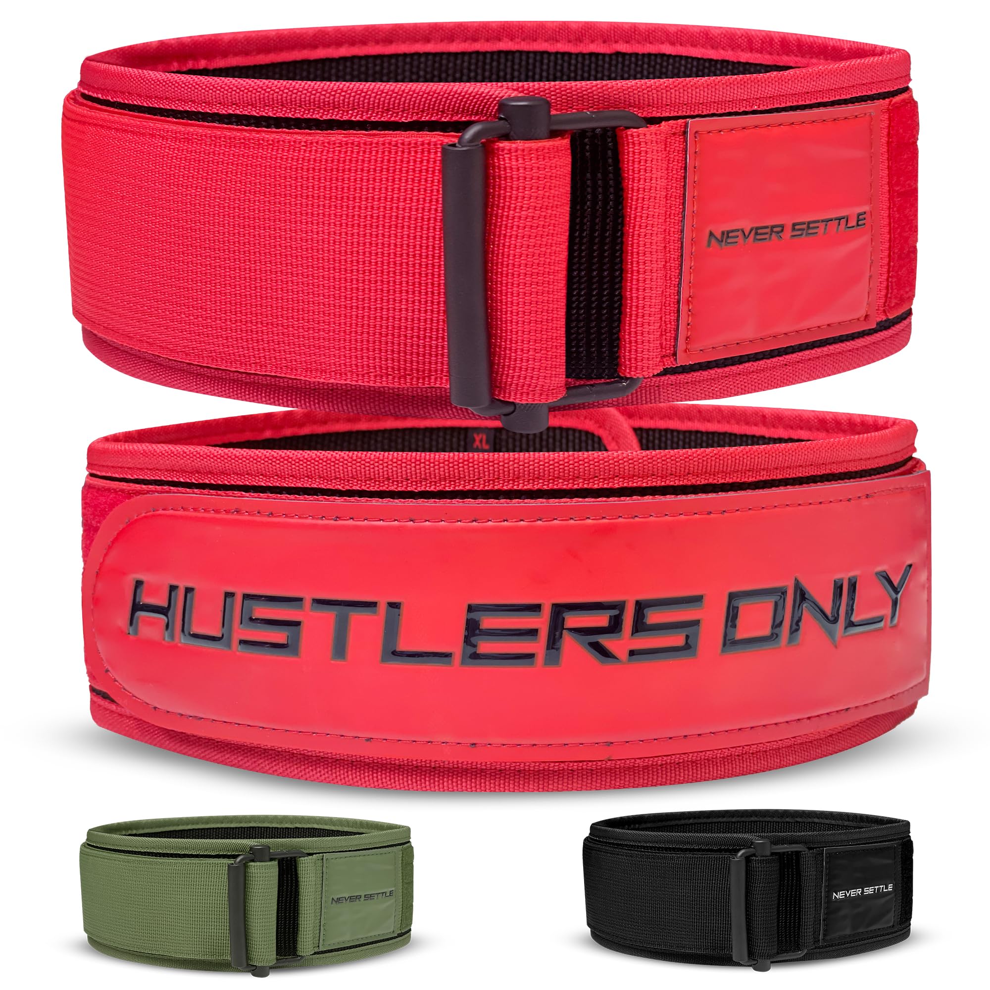Hustlers only Weight Lifting Belt with Quick Locking for Bodybuilding, Powerlifting, Cross Training and Deadlift Back Support Bellt with adjustabale Metal Buckel for Men and Women (Red, S)