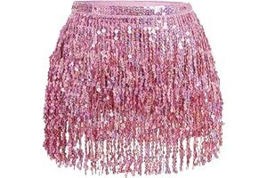 HIWIND Sequin Skirt Sparkle Skirt Belly Dance Hip Scarf Mardi Gras Outfits for Women Space Cowgirl Costume