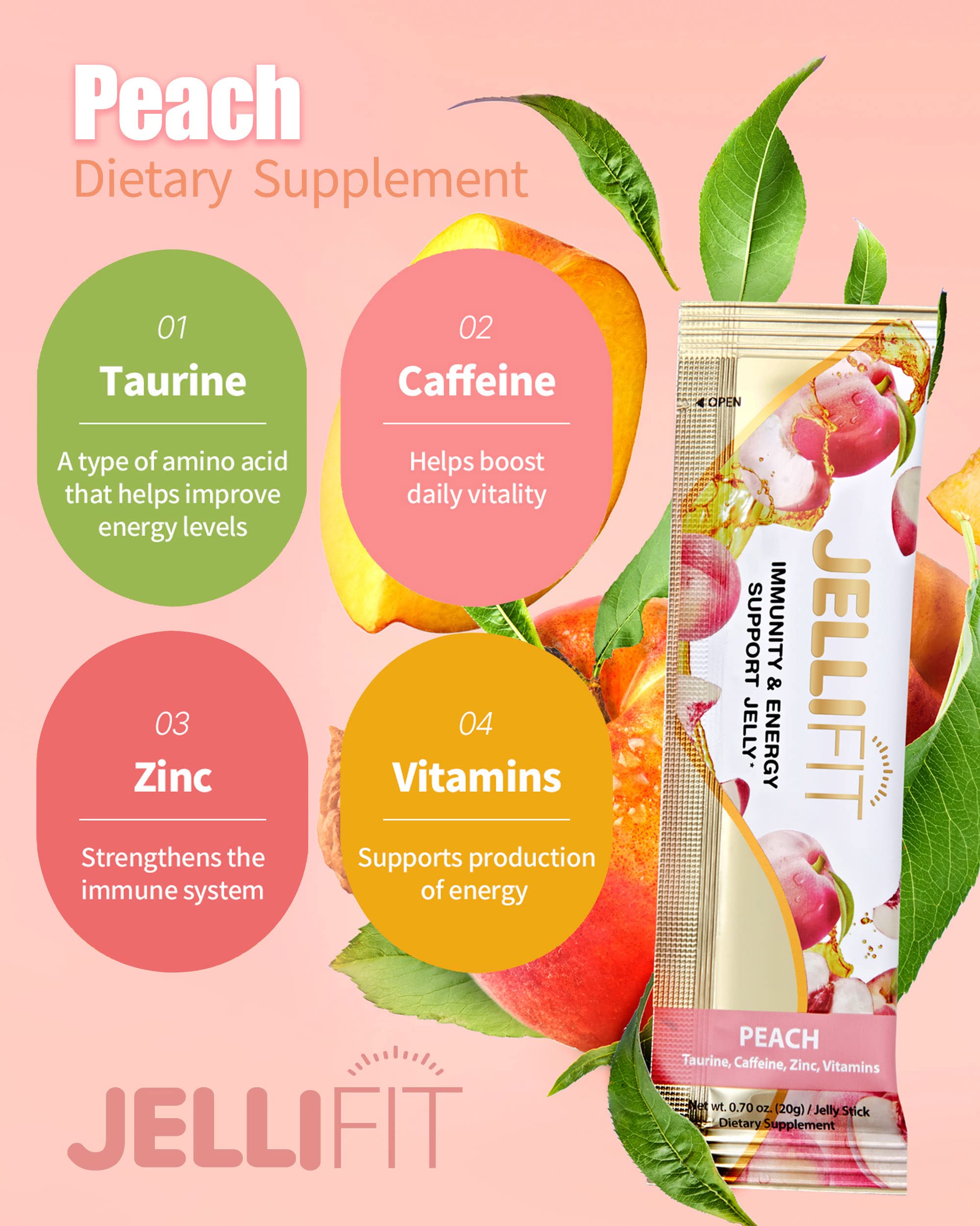 Jellifit Pack of 8 Energy Gel - Pre Workout Energy Gels for Running - Gelatin and Gluten Free Energy Supplements - Sports Nutrition with 30mg Caffeine for High Performance