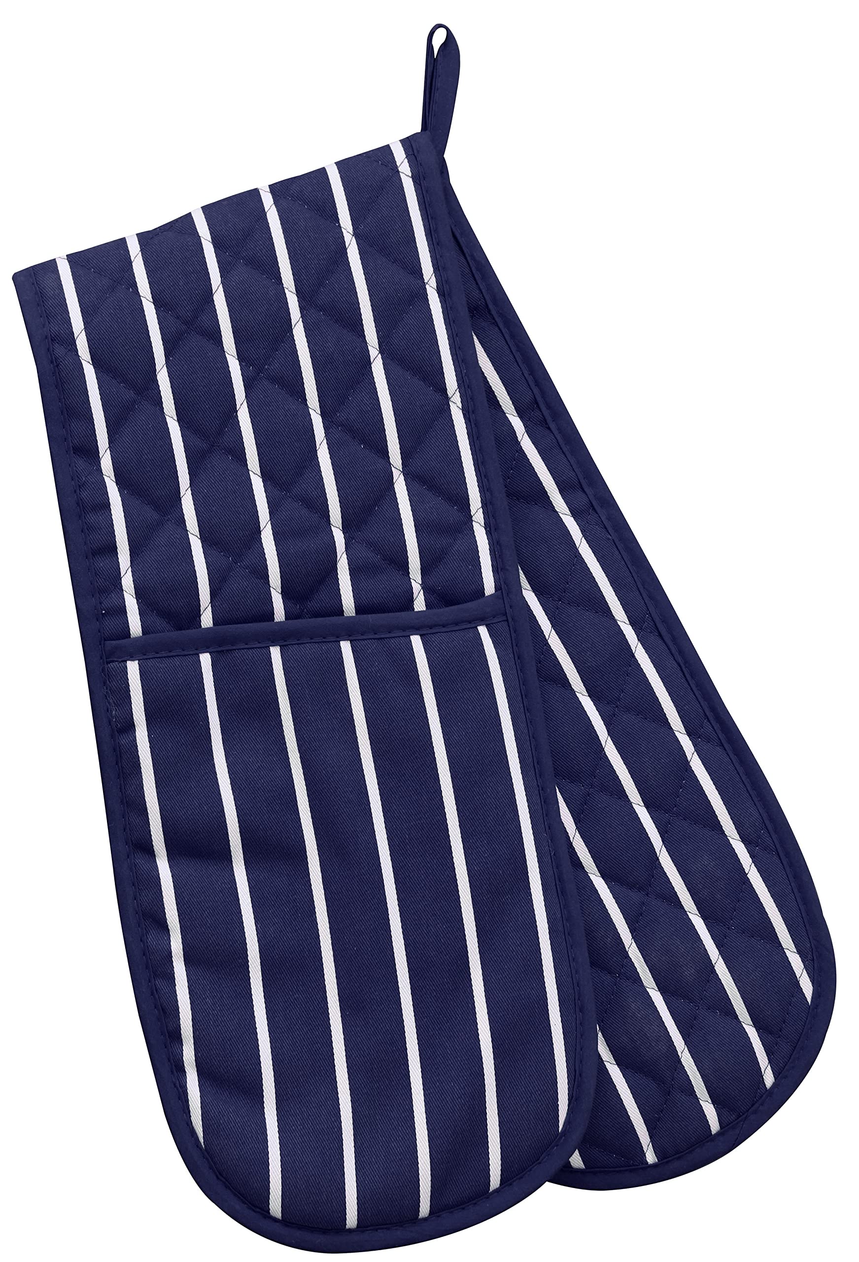 Professional Butchers Stripe Double Sided Oven Glove 100% Cotton Cooking Gloves Heavy Duty Mitts Resistant Cooking Gloves 86cm (33") (Blue)