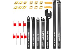 UpJia Flarish Carbide Lathe Tools - Metal Lathe Cutting Tools Set 21pcs - 7pcs 5/16" Turning Holders + 14pcs Indexable Golden Carbide Inserts CCMT060204 DCMT070204 MGMN200G