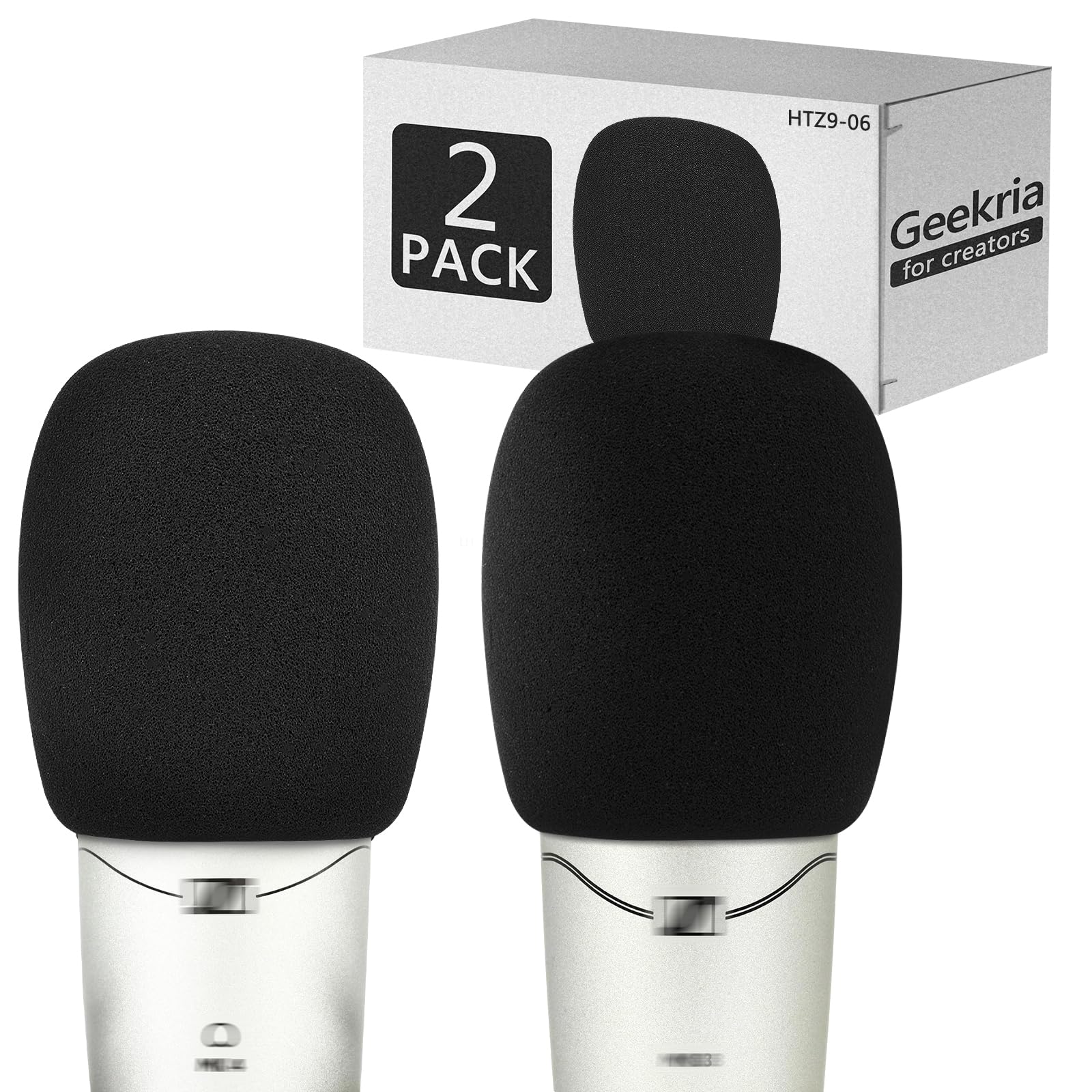 Geekria for Creators Foam Windscreen Compatible with Sennheiser MK 4, MK 8, TLM 103 Microphone Antipop Windshield, Mic Wind Cover, Sponge Foam Filter (Black / 2 Pack)