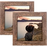 LEKAIYA 5x5 Picture Frames Set of 2, Square Rustic Wood Grain Photo Frame for Tabletop or Wall Mounting Display