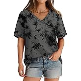 Aokosor Womens V Neck Short Sleeve T Shirts Summer Tops 2025 Casual Loose Tees Trending Now S-4XL