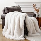 BATTILO HOME Luxury White Faux Fur Throw Blanket, Fluffy Cozy Soft Warm Fur Blanket for Couch, Sofa, Chair, Bed, Plush Fuzzy Fur Throws with Long Pile, 50"x60"(Ivory)