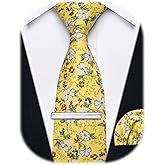 YourTies Cotton Floral Tie for Men 2.5" Printed Skinny Necktie Pocket Square Tie Clip Set Flower Wedding Party Groom