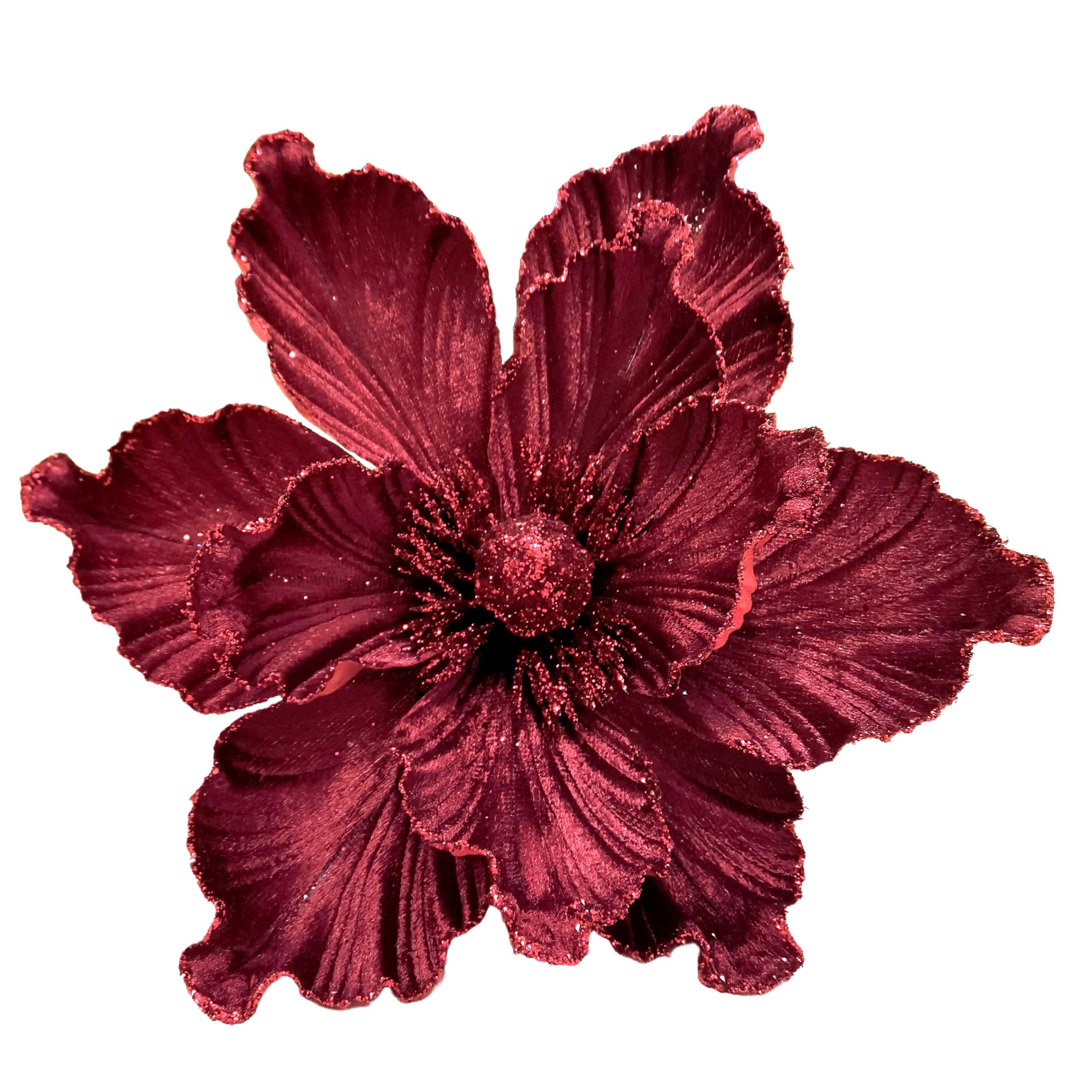 M2cbridge Artificial Christmas Magnolia Flowers Red Velvet Poinsettia Floral Picks for Christmas Wreath Tree Ornaments (4pcs Maroon Magnolia)