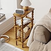 Veegle Narrow Side Table Small End Table for Small Spaces Rustic Brown | 3-Tier Skinny Side Table with Storage Shelf Slim End Table for Living Room Bedroom Narrow Spaces Easy Assembly Space-saving