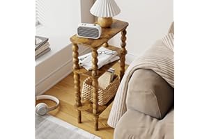 Veegle Side Table, Small End Table with Storage Shelf, 3-Tier Small Coffee Tables for Living Room Bedroom Narrow Spaces(Rusti