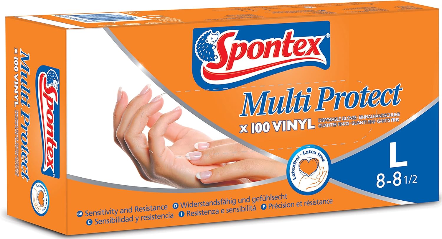 Spontex Multi Protect 100 Gr.L - 100 Einmalhandschuhe - latexfrei & gepudert