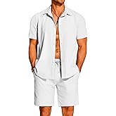 COOFANDY Men's 2 Pieces Cotton Linen Set Short Sleeve Button Down Shirts Summer Beach Shorts Casual Outfits