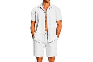 COOFANDY Men's 2 Pieces Cotton Linen Set Short Sleeve Button Down Shirts Summer Beach Shorts Casual Outfits