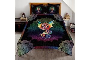 ENCYCOM Loving Dragon Quilt Colorful Purple Comforter - Dragon Bedding Sets Queen King - Dragon Quilt Pattern Halloween Decorative Gifts for Children Son - Dragon Decor Fantasy Bedding Christmas Bedding Sets