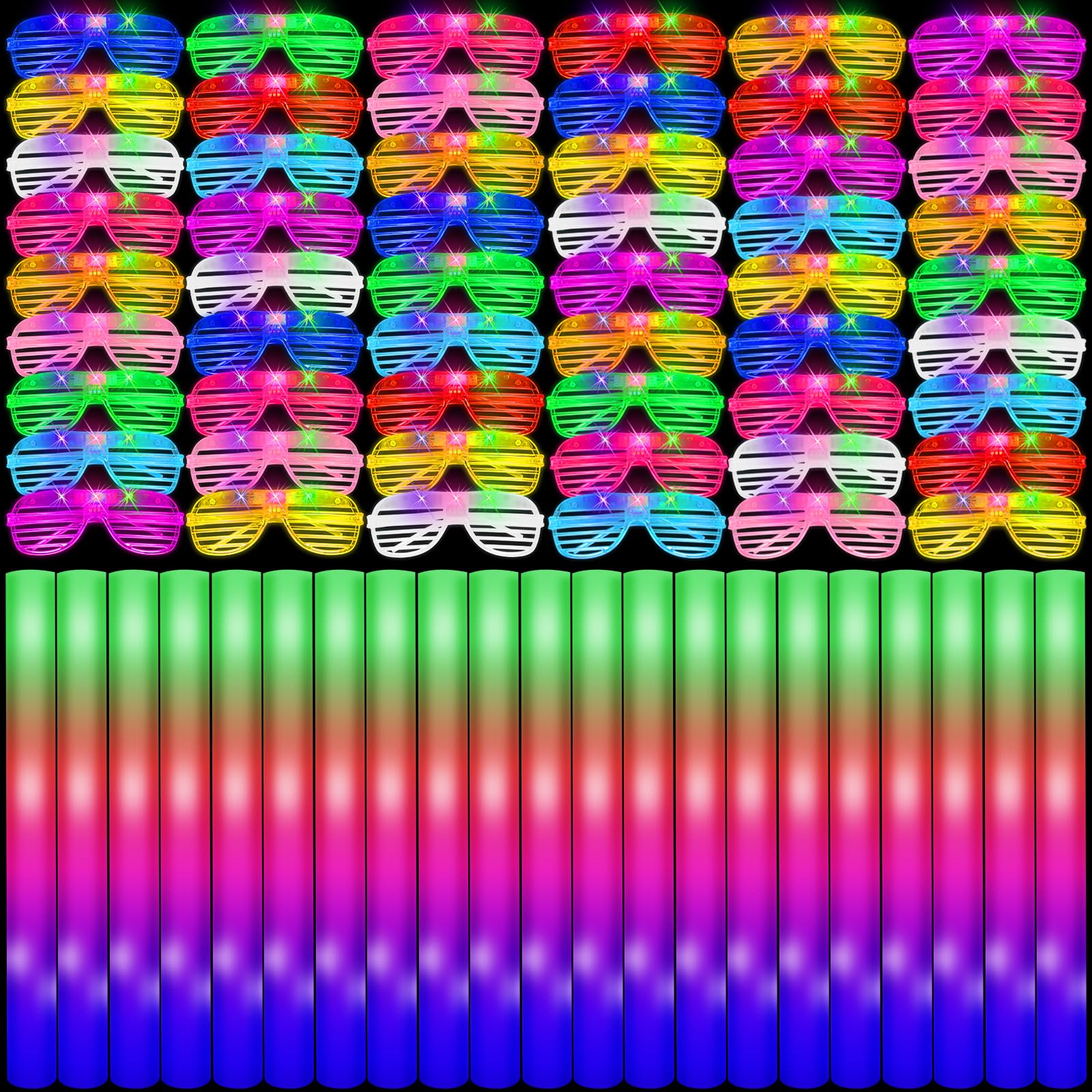 Photo 1 of Oleitodh Glow in the Dark Party Supplies Set Bulk Neon Party Favor Toys Includes 20 Led Light up Glasses 10 Color20 Light up Foam Sticks Bulk for Disco Wedding Birthday Concert Halloween Raves Party
