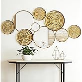 DUOHONG Gold Mirrors for Wall Decor with Multi Circle Plates,Large Modern Wall Art Mirror for Living Room Entryway Dining Room 45 * 23 Inch