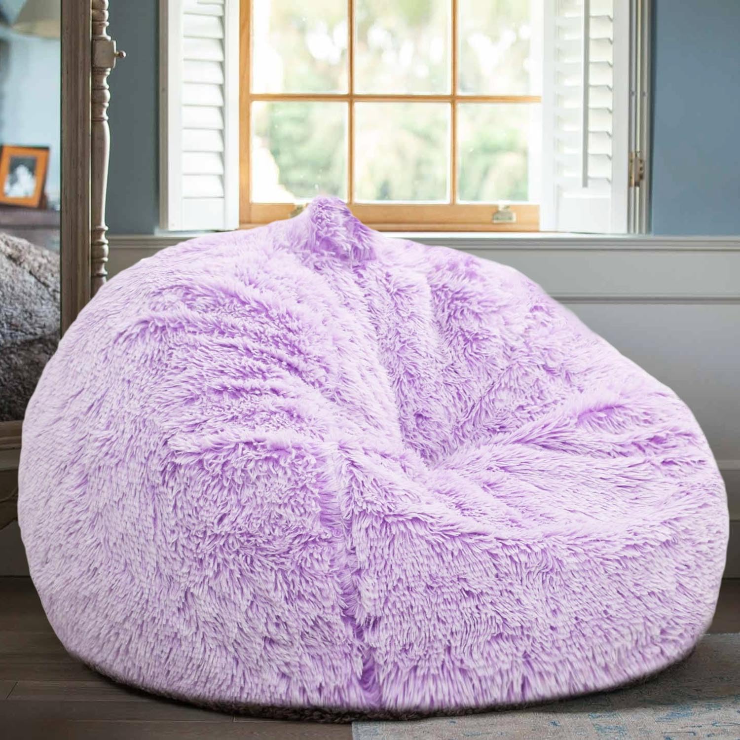 Photo 1 of Fluffy Stuffed Animal Storage Bean Bag Chair Cover (No Filler), Faux Fur Comfy Bean Bag Cover for Organizing Plush Toys or Textile, for Adults Teens Kids Girls, Lavender