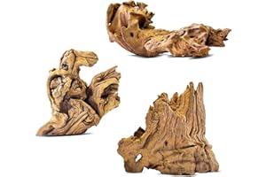 HEMYIS Natural Driftwood for Aquarium Decor,Reptile Habitat&Home DIY Decor,Naturally Unique Shapes Weathered Wood,Easy to Use XS-(4-6 Inch/0.7-0.8 Lbs)-Pack of 3