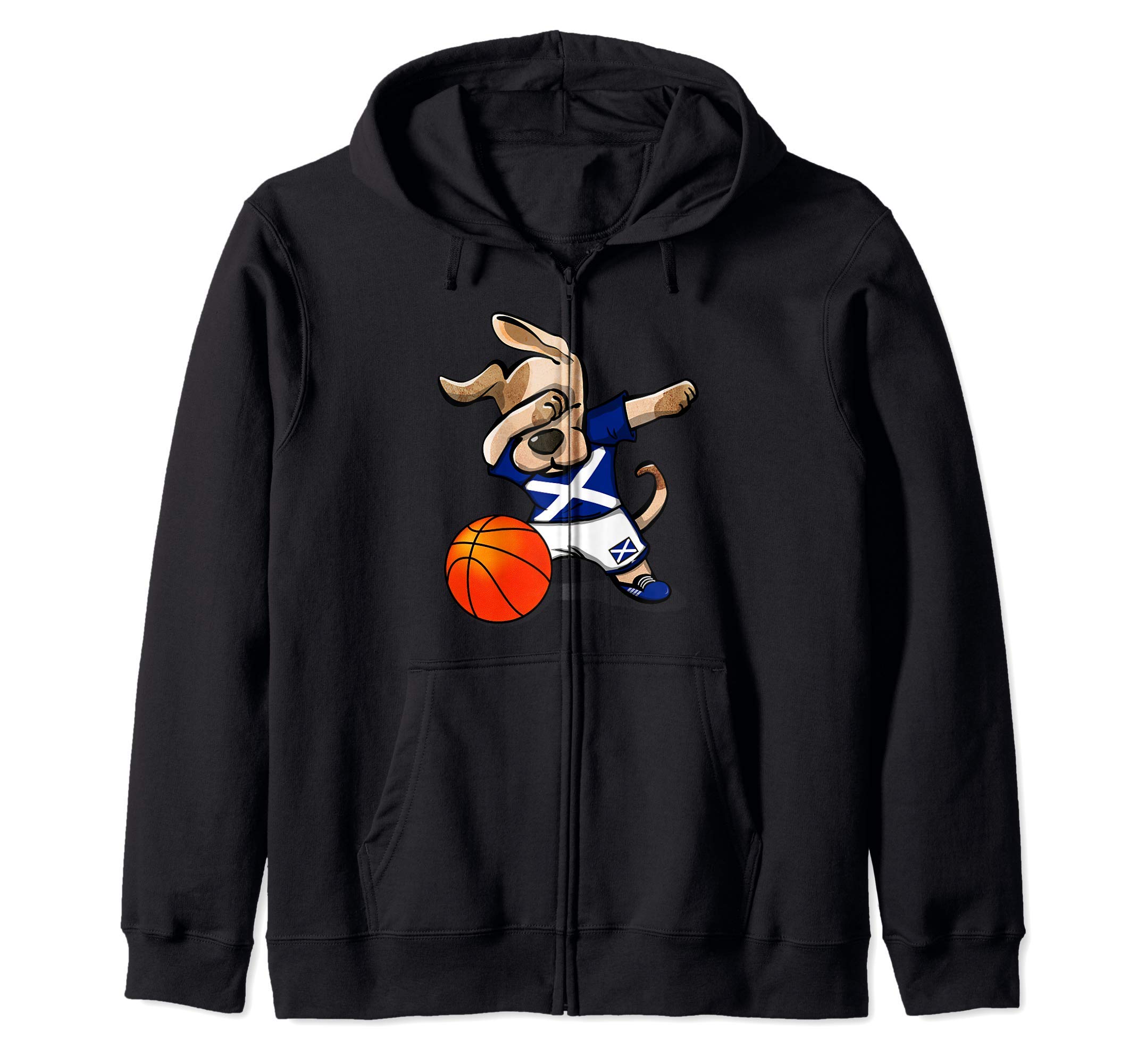 Dabbing Dog Scotland Basketball - Scottish Flag Sport Lovers Zip Hoodie