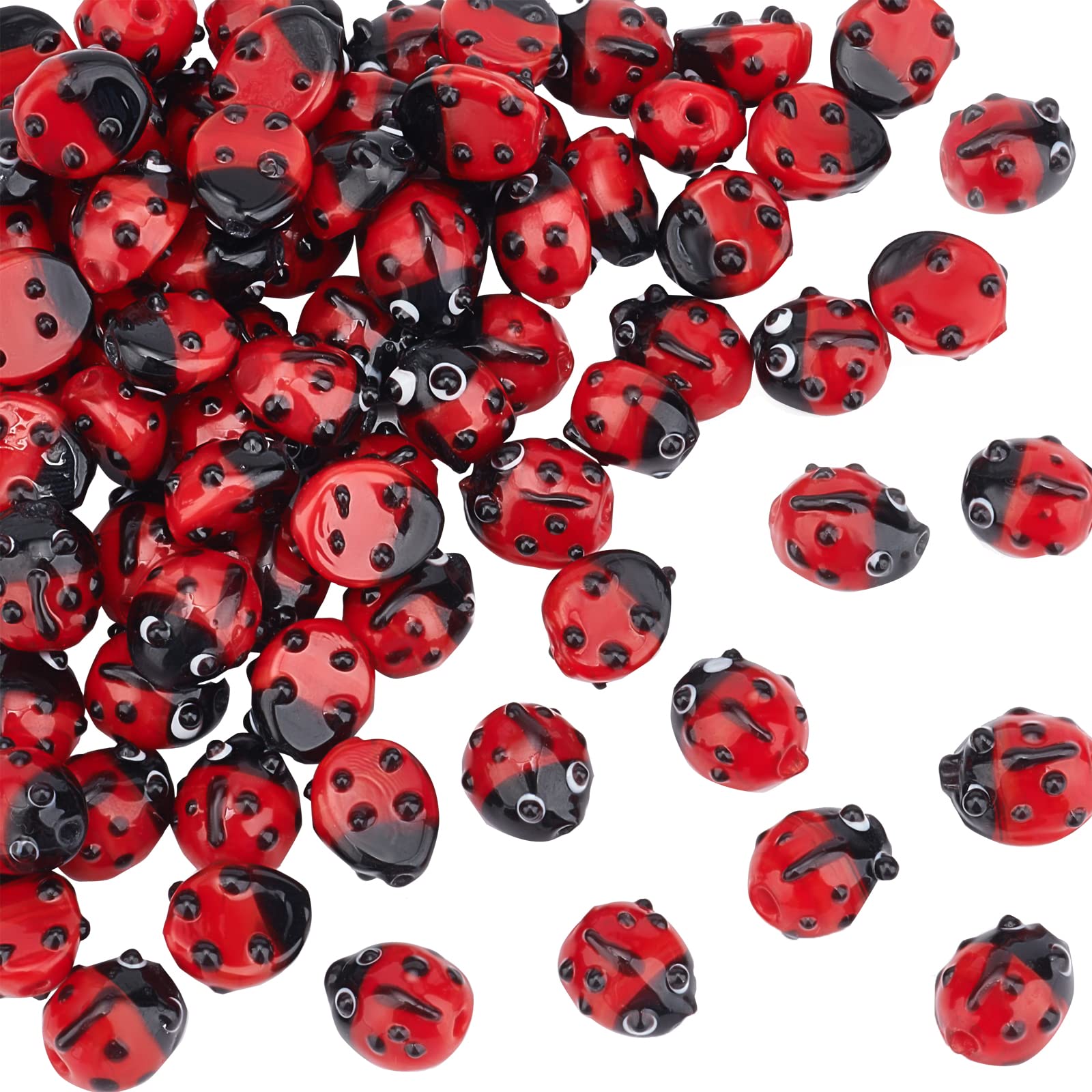 OLYCRAFT 80pcs Lampwork Beads Handmade Red Ladybug Lampwork Beads Insect Shape Handmade Beads Loose Beads for Bracket Earrings Necklace Jewelry Making
