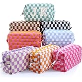 Giesiery 8 Pcs Checkered Makeup Bag Bulk Cosmetic Organizer for Women & Teens Preppy Travel Toiletry Pouch for Skincare & Brushes Bridesmaid Proposal Gifts (8, Classic Color)