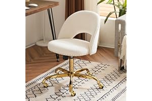 VINGLI Modern Velvet Small Office Chair,Cute Desk Chair with Wheels,Gold Base/Studs, Comfy Armless Swivel Vanity Task Chair for Women/Girl/Kids, Nail Tech Chair for Bedroom,Small Space,White