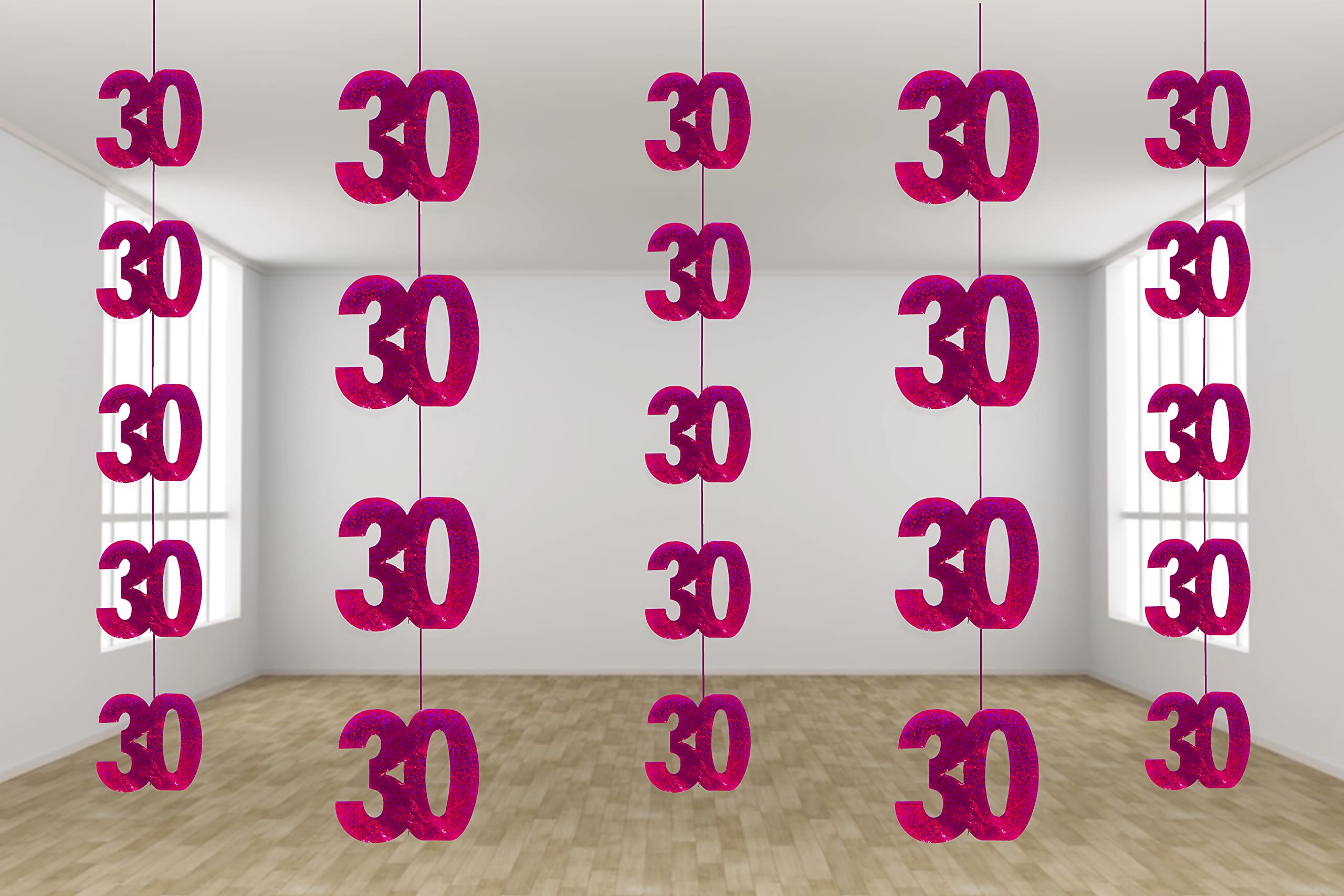 SHATCHI Age Hanging String 13th-90th Glitz Anniversary Birthday Metallic Shiny Foil Banner Party Door Wall Decorations Pack of 6, Pink